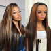 #P1b/30 Highlight Straight Hair Undetectable Transparent Lace Wig