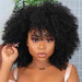 Kinky Curly Afro Wig Human Hair with Bang Glueless Closure Wig