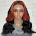 Black Body Wave Lace Front Wig With Orange Skunk Stripe In Front