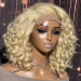 Short Blonde Wavy Bob Wig 6x6 Lace Closure Wig Pre Plucked