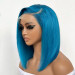 Blue Wigs Human Hair Straight Bob Transparent Lace Front Wigs