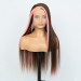 Pink Skunk Stripe Color On Chocolate Brown Transparent Lace Wig