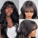 Glueless 4x4 Lace Body Wave Human Hair Wig With Bangs