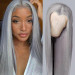 Grey Color Human Hair Lace Front Wigs Icy Silver Gray Wig