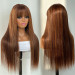 Highlight Color Straight Hair Wig With Bang Glueless Closure Wig