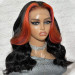 Black Body Wave Lace Front Wig With Orange Skunk Stripe In Front