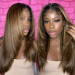 Layered Highlight Wig Brown Straight Lace Front Wig With Highlights