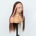 Pink Skunk Stripe Color On Chocolate Brown Transparent Lace Wig