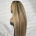 Fluffy Brown Blonde Mixed Balayage Kinky Straight Pre Plucked Lace Front Wigs