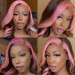 Pink Skunk Stripe Color On Chocolate Brown Transparent Lace Wig