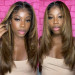 Layered Highlight Wig Brown Straight Lace Front Wig With Highlights