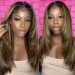 Layered Highlight Wig Brown Straight Lace Front Wig With Highlights