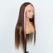 Pink Skunk Stripe Color On Chocolate Brown Transparent Lace Wig