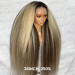 Fluffy Brown Blonde Mixed Balayage Kinky Straight Pre Plucked Lace Front Wigs