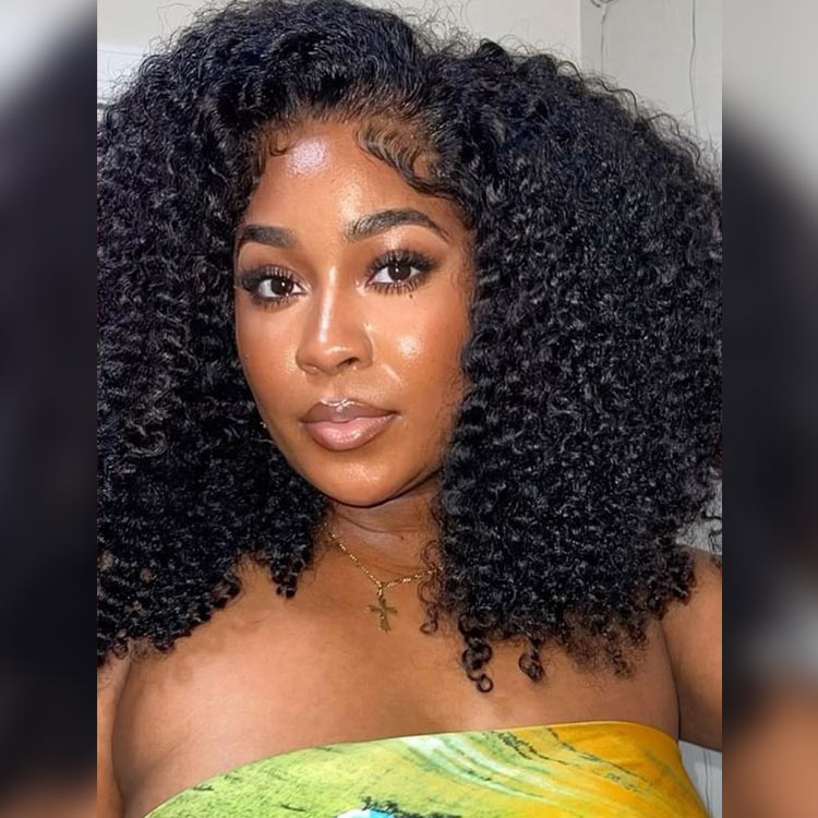 Short Kinky Curly Afro Lace Front Wigs Human Hair Wig