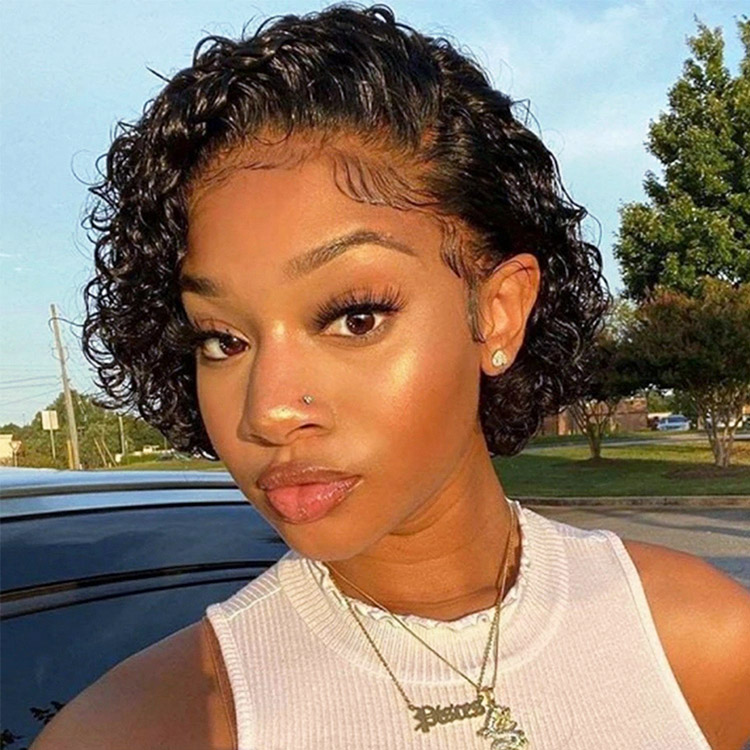 Detailed Short Curly Lace Front Wigs Abstract in 4K