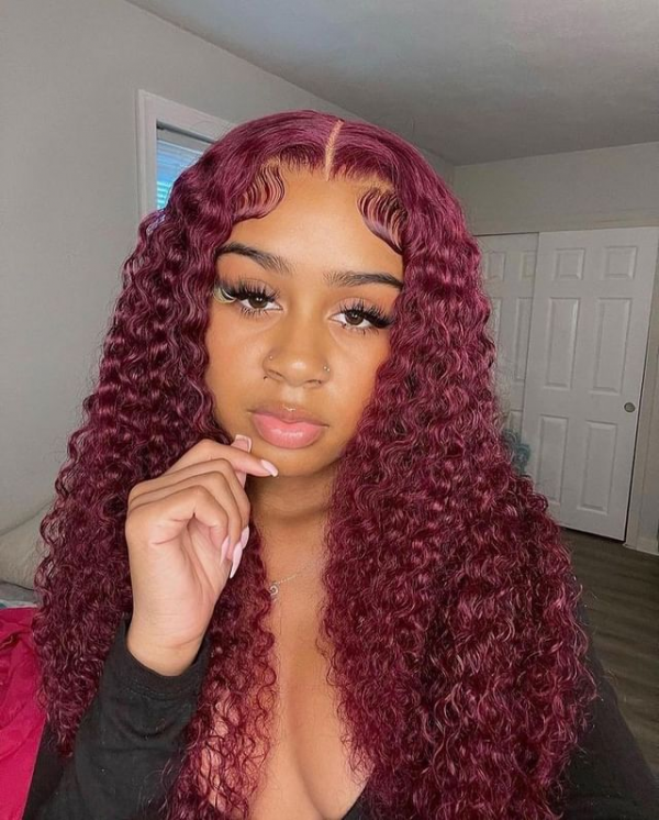 J99 Color 99j Hair Color Curly Hair Lace Front Wig -Asteriahair