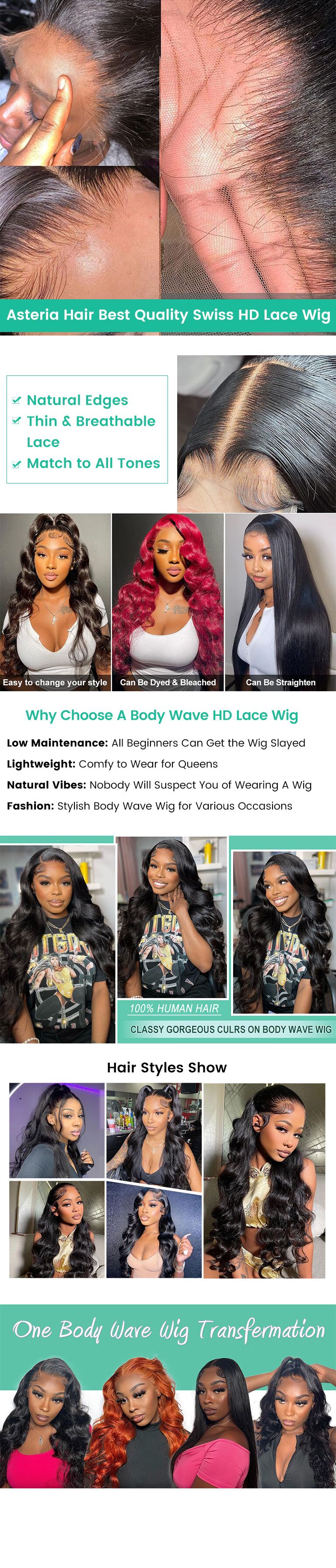 details about asteria hair body wave HD lace front wig