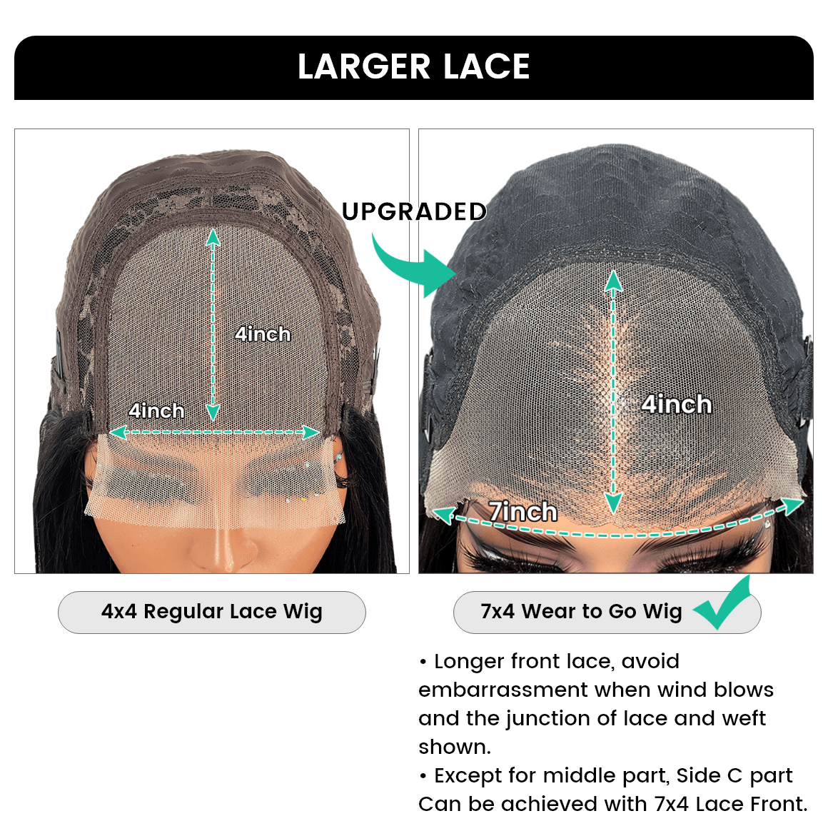 upgraded 4x7 lace closure wig ready to go